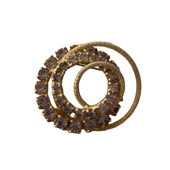 Pink Rhinestone Goldtone Vintage Brooch Pin Circles 1.4" Diameter - Picture 2 of 14